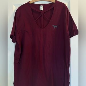 PINK Victoria's Secret Burgundy V-Neck Tee